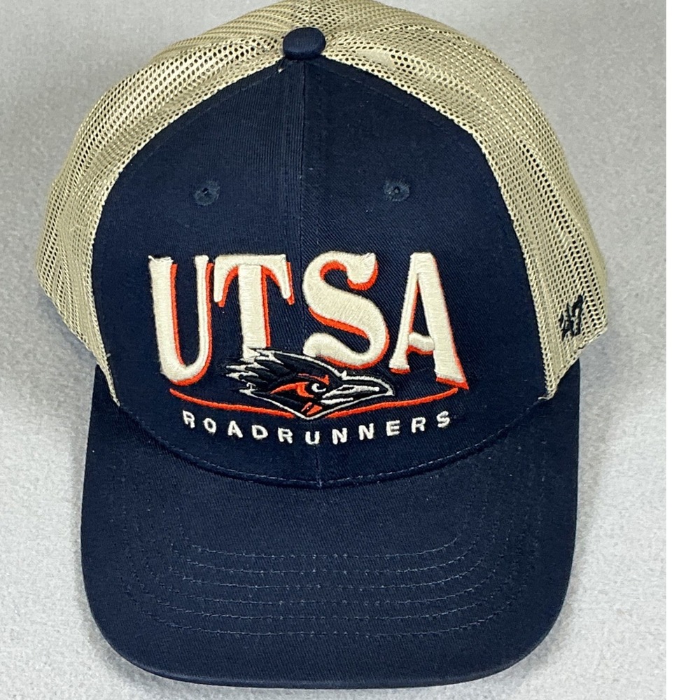 47 Brand UTSA Roadrunners Trucker Hat Snapback Navy Tan Mesh Cap NEW